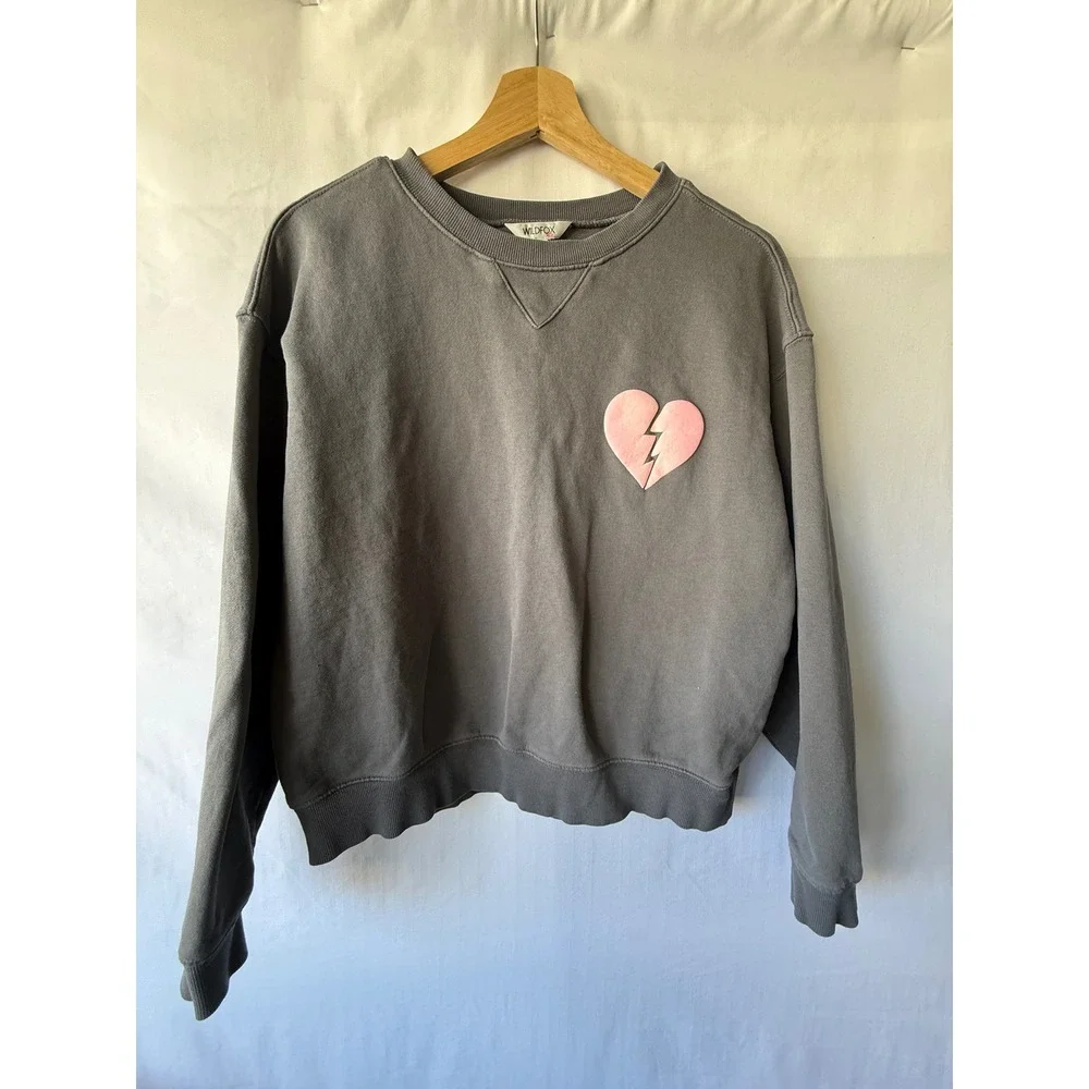 Wildfox‎ I Wish It Was Saturday Broken Heart Sweatshirt Grey Pink Small